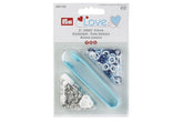 21 Druckknöpfe Jersey PRYM LOVE blau/weiß/hellblau, 8 mm